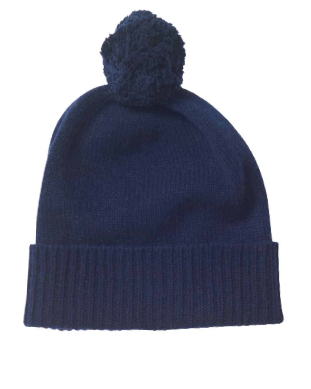 Plain Cashmere Beanie with Pom Pom Navy Blue