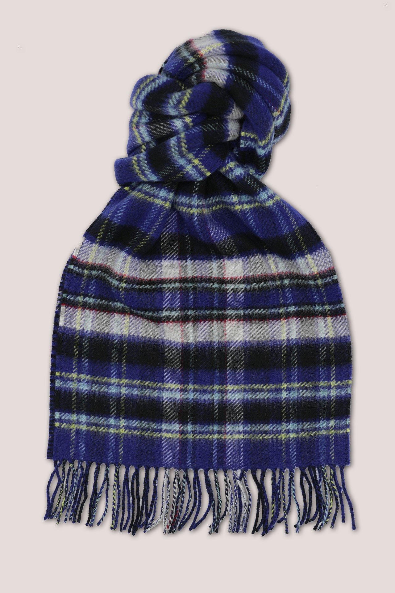 Doublefaced Check Brushed 10% Cashmere 90% Lambswool Scarf - Navy Blue x White