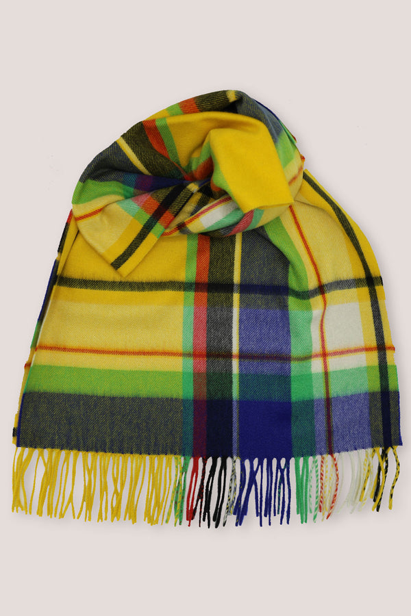 Classic Check Ripple Cashmere 100%  Wide Scarf - Yellow x Purple x Green