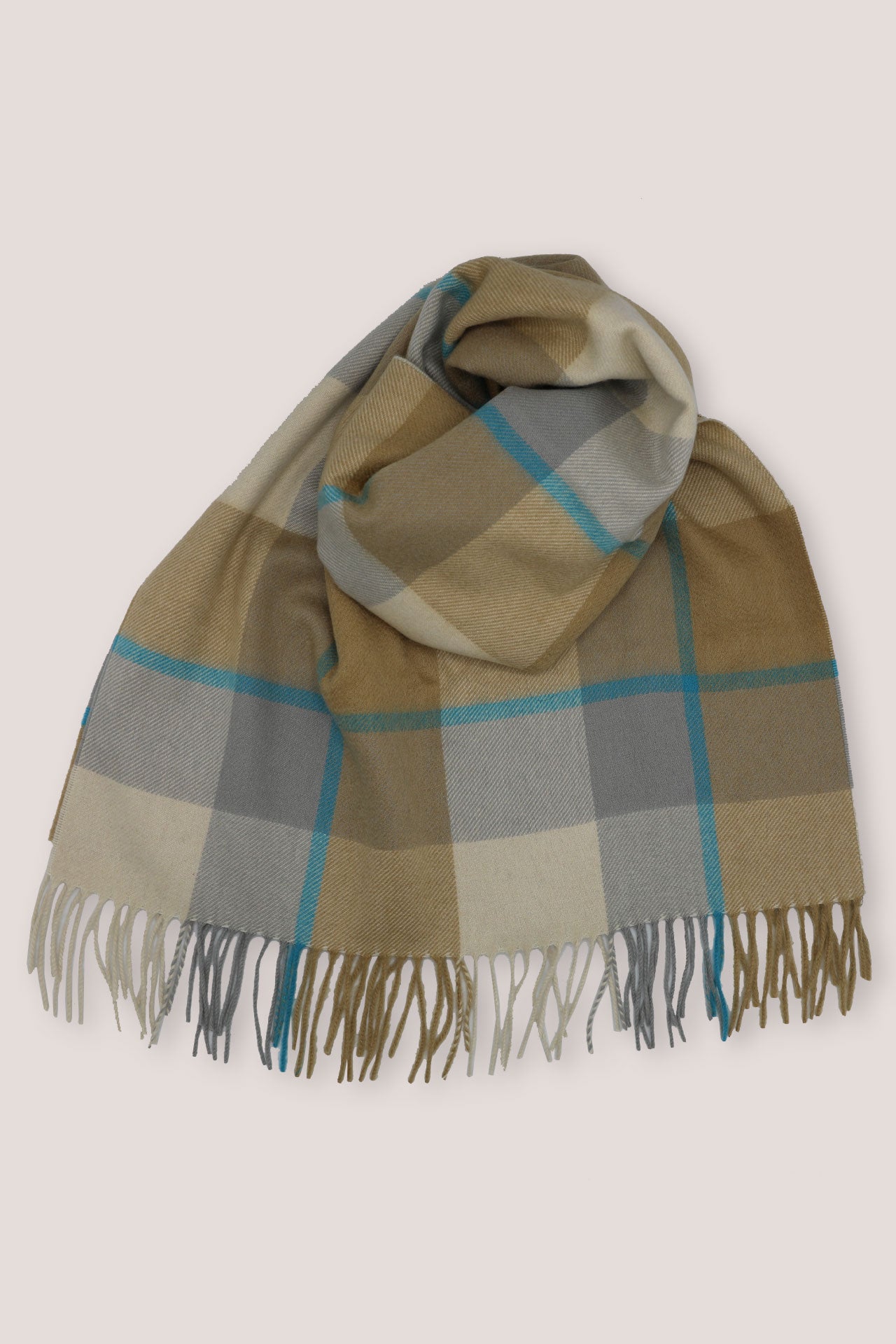 Classic Check Ripple Cashmere 100%  Wide Scarf - Sand x Grey