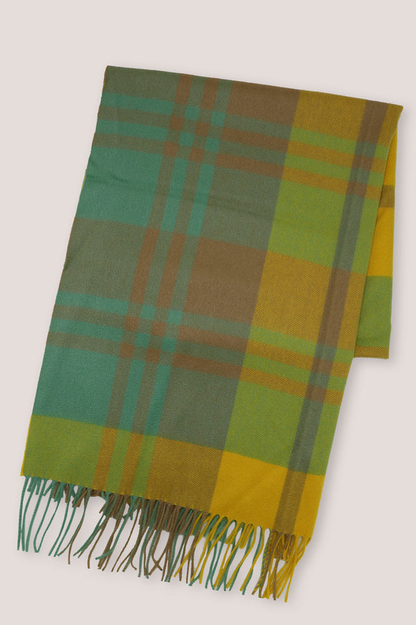 Classic Blackwatch Cashmere 100%  Stole - Yellow x Green x Sand