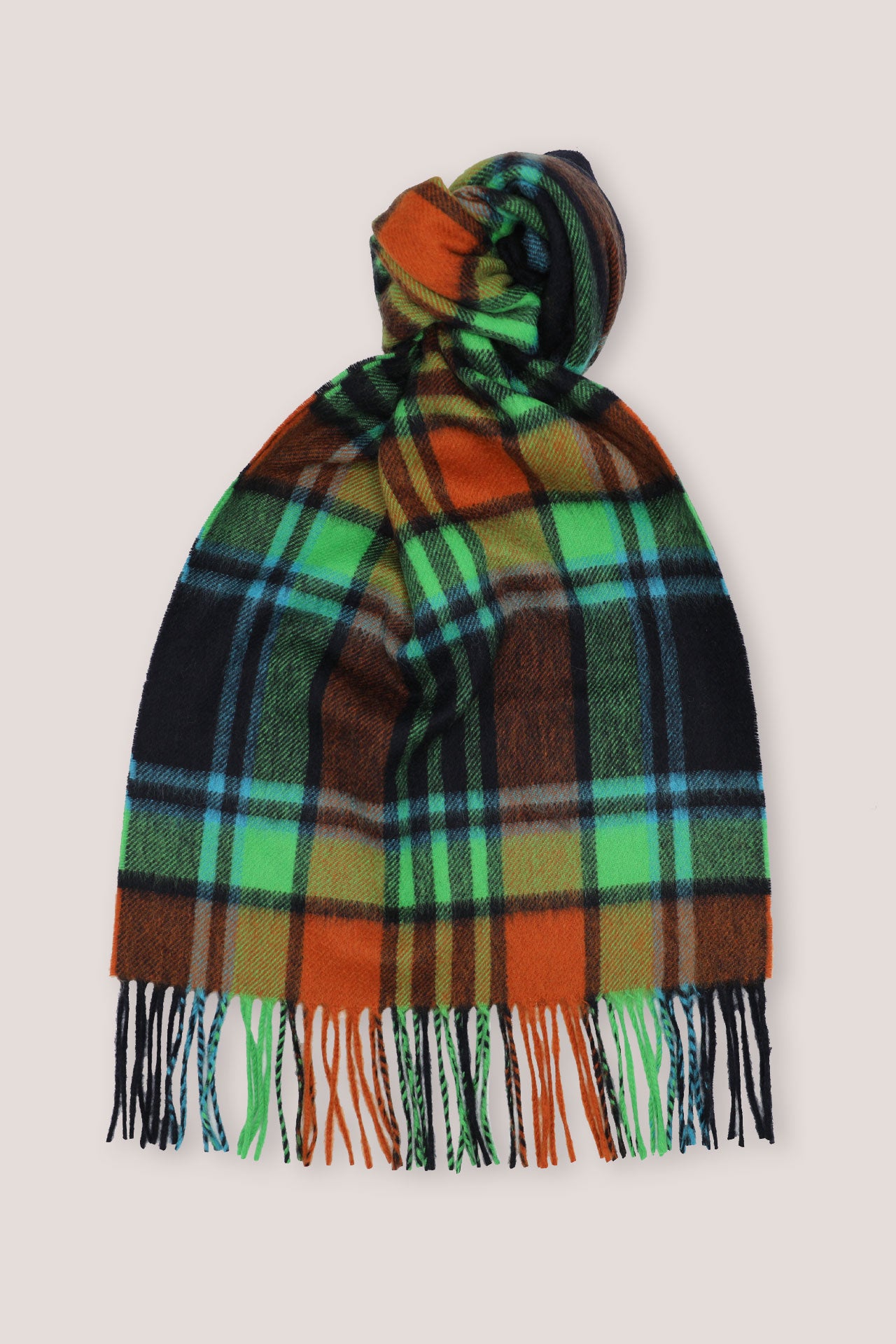 Classic Check Ripple Cashmere 100%  Scarf - Green x Orange x Blue