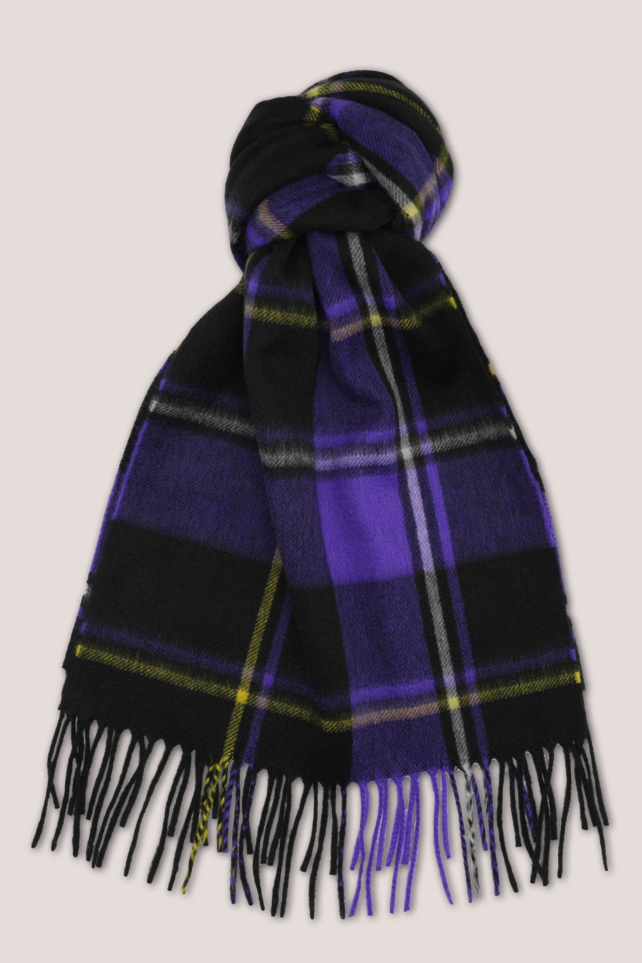 Classic Check Ripple Cashmere 100%  Scarf - Black x Purple x Yellow