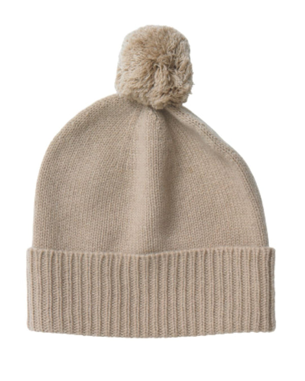 Plain Cashmere Beanie with Pom Pom Camel