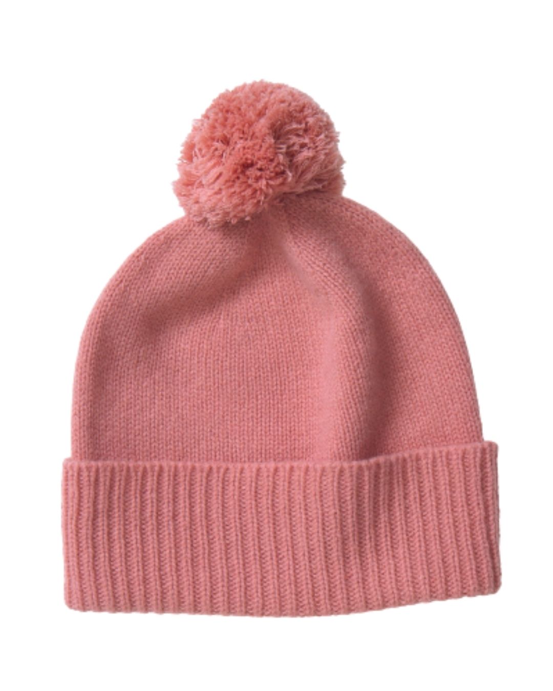 Plain Cashmere Beanie with Pom Pom Rose Pink