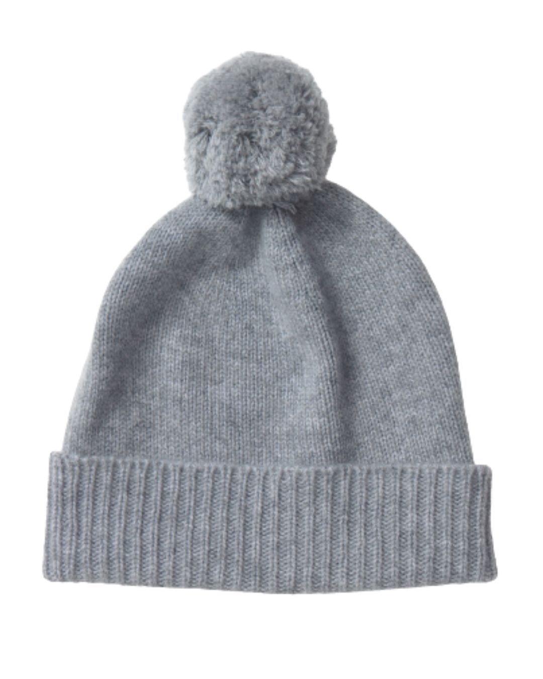 Plain Cashmere Beanie with Pom Pom Grey