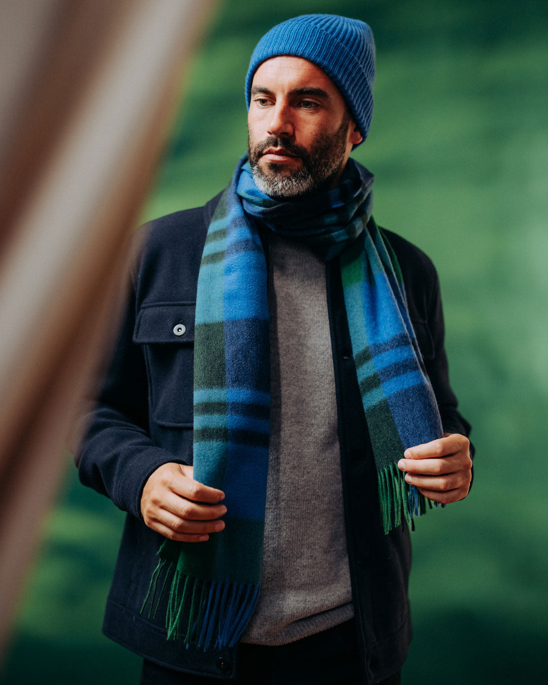 Black Watch Classic Check Cashmere Scarf Green x Blue