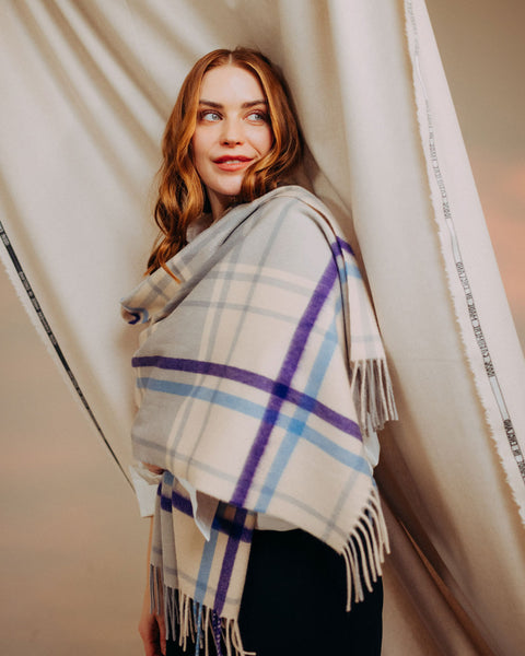 Joshua Ellis | Ripple Finish Luxury Cashmere Scarf Beige x Grey