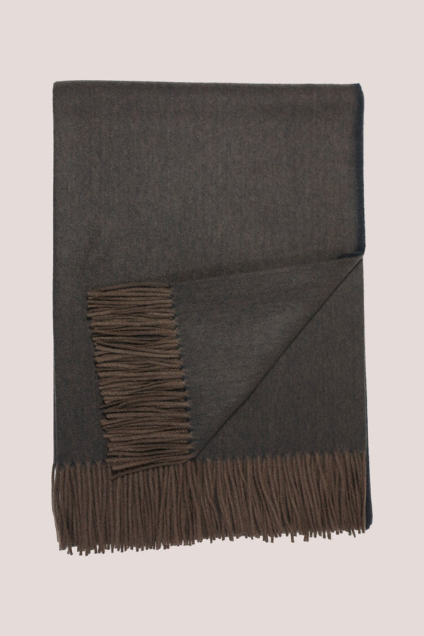Classic Herringbone Ripple Cashmere Blanket - Brown x Black