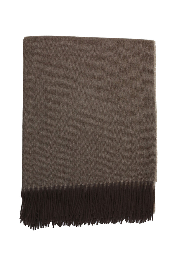 Classic Herringbone Ripple Cashmere Blanket - Dark Brown x Ecru
