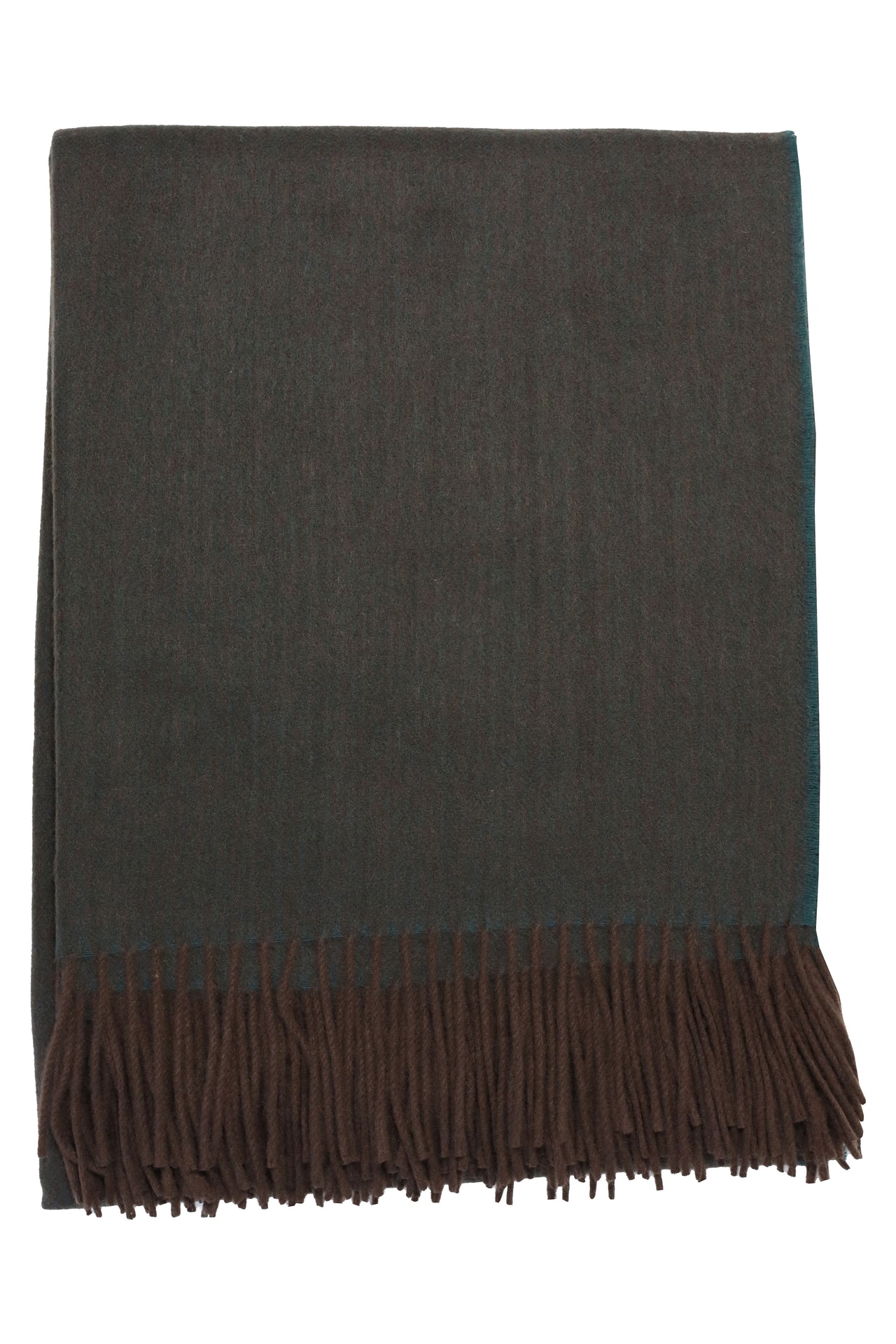 Classic Herringbone Ripple Cashmere Blanket - Teal x Dark Brown