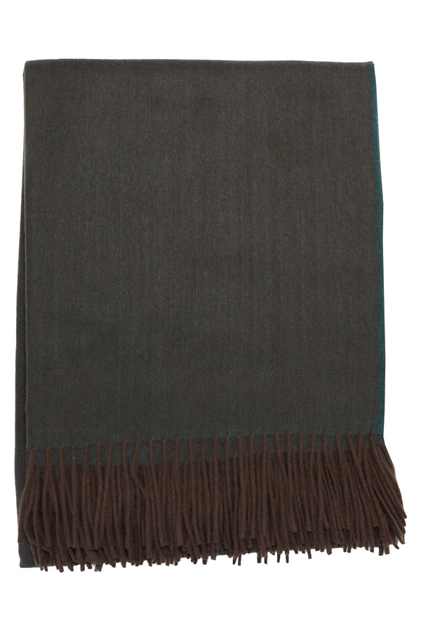 Classic Herringbone Ripple Cashmere Blanket - Teal x Dark Brown
