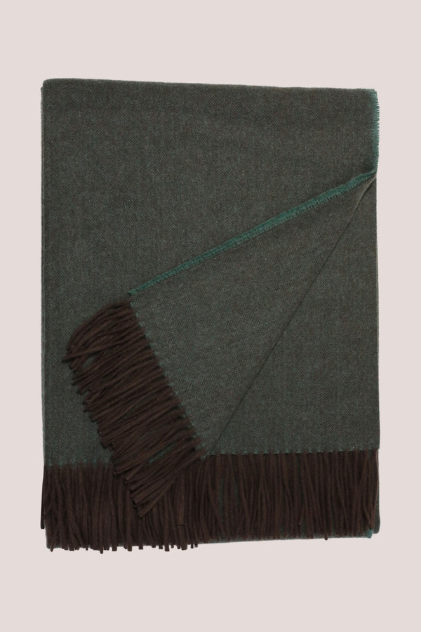 Classic Herringbone Ripple Cashmere Blanket - Sage x Brown