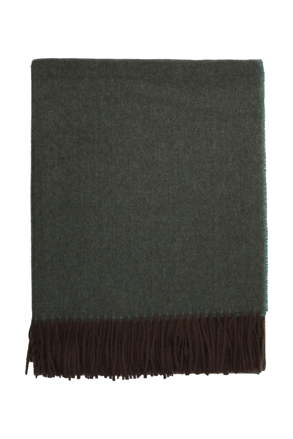 Classic Herringbone Ripple Cashmere Blanket - Sage x Brown