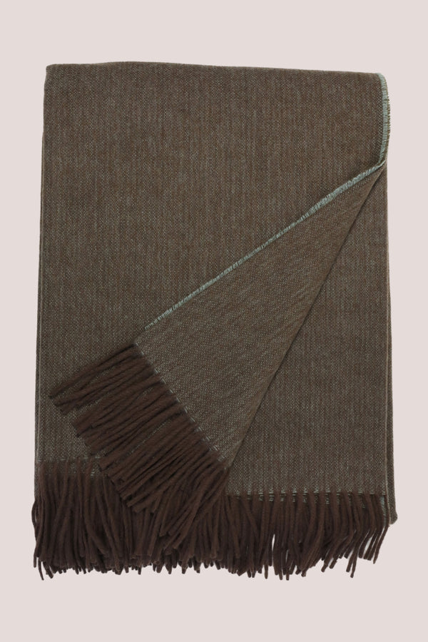 Classic Herringbone Ripple Cashmere Blanket - Brown x Green