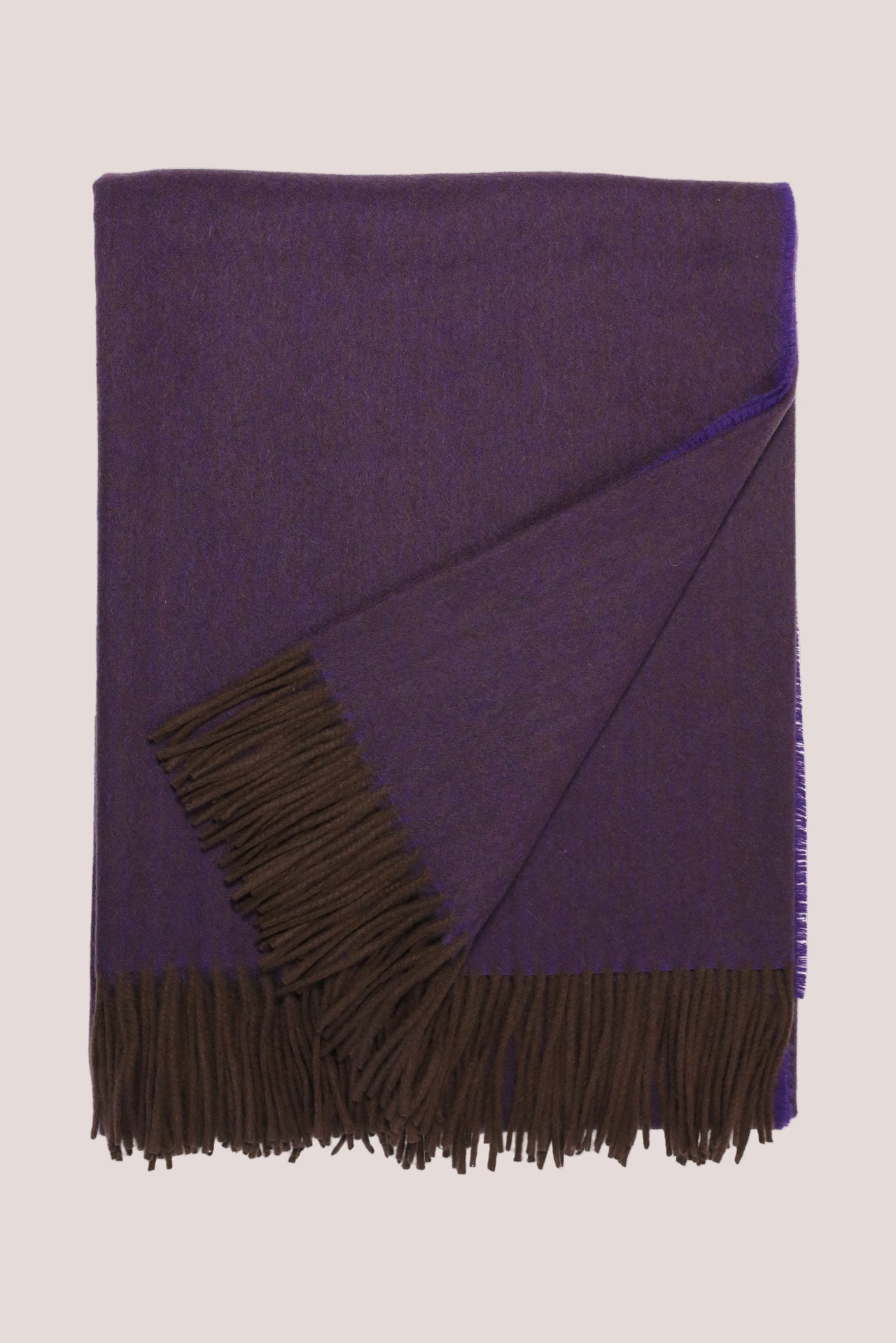 Classic Herringbone Ripple Cashmere Blanket - Purple x Dark Brown