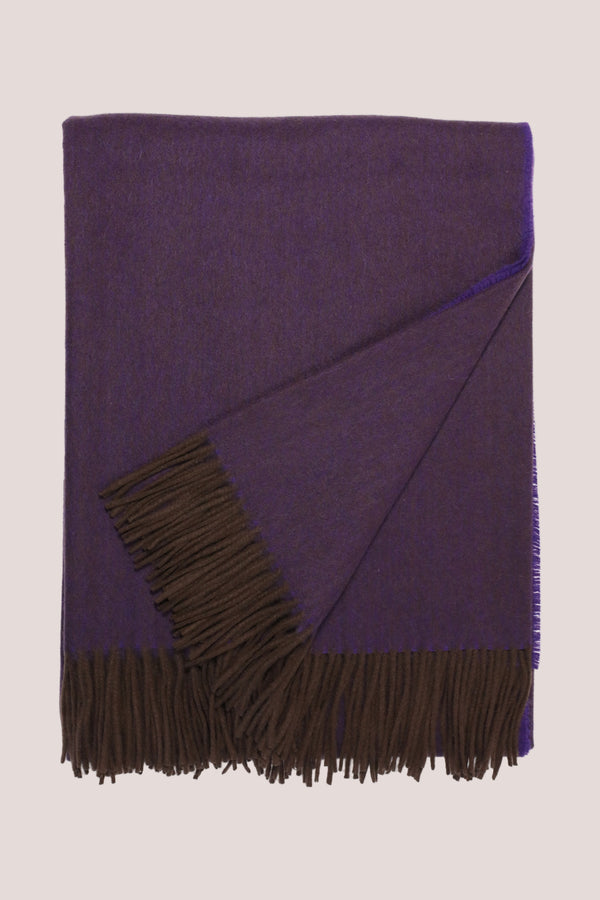 Classic Herringbone Ripple Cashmere Blanket - Purple x Dark Brown
