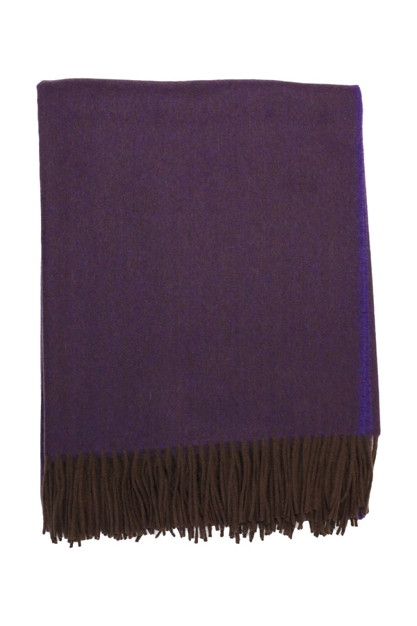 Classic Herringbone Ripple Cashmere Blanket - Purple x Dark Brown