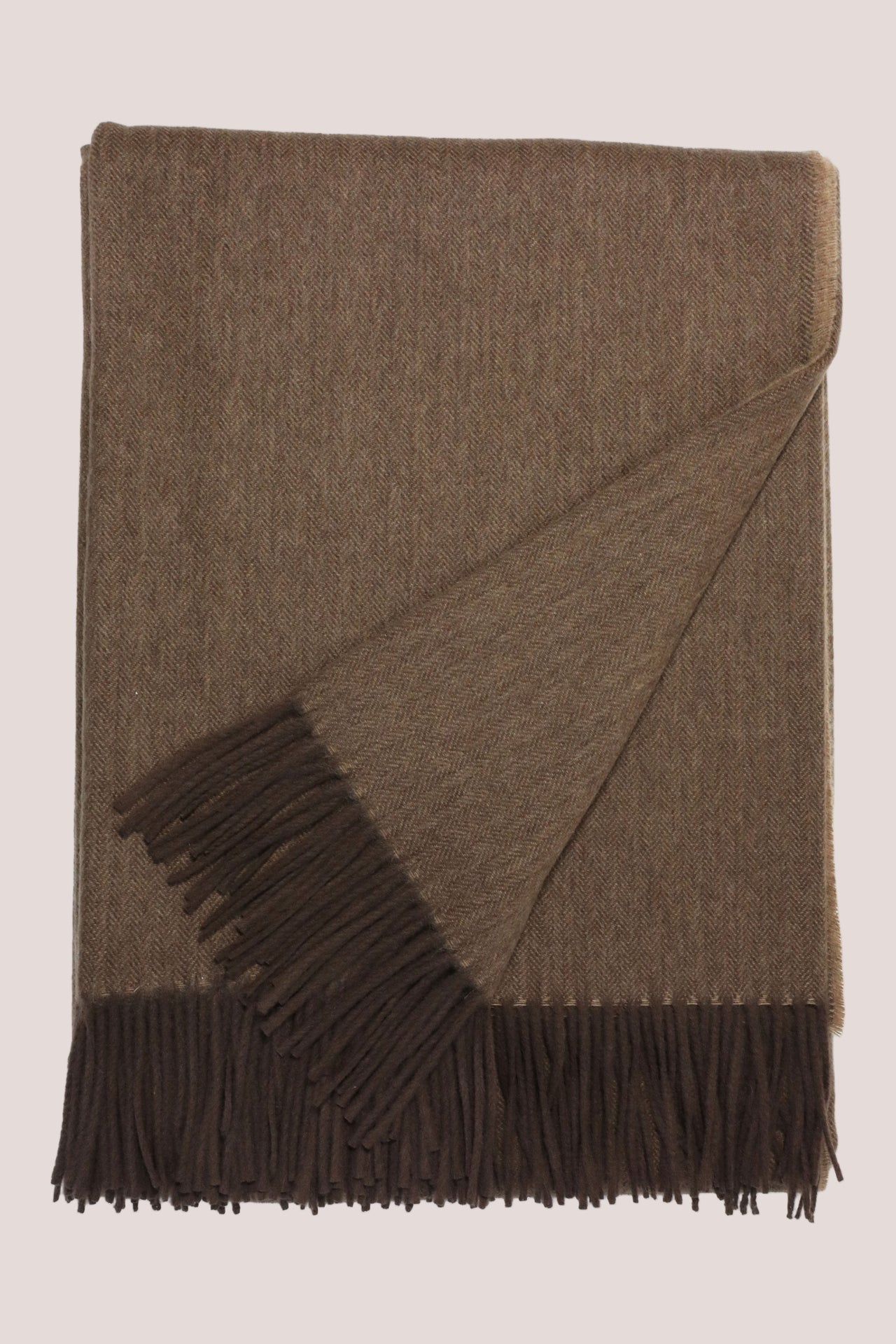 Classic Herringbone Ripple Cashmere Blanket - Fudge x Dark Brown
