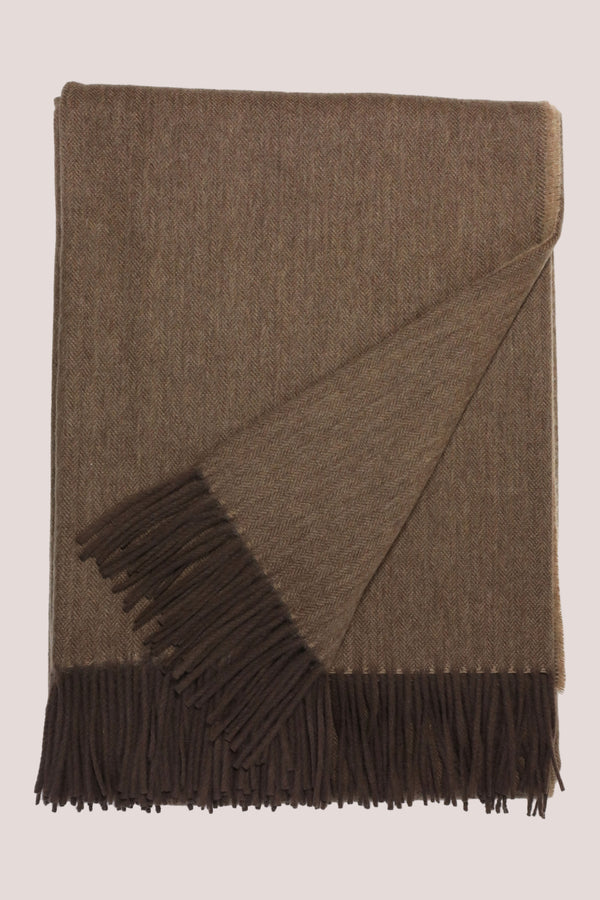 Classic Herringbone Ripple Cashmere Blanket - Fudge x Dark Brown