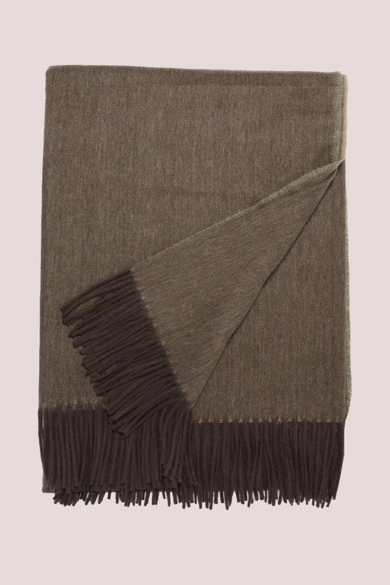 Classic Herringbone Ripple Cashmere Blanket - Mint x Dark Brown