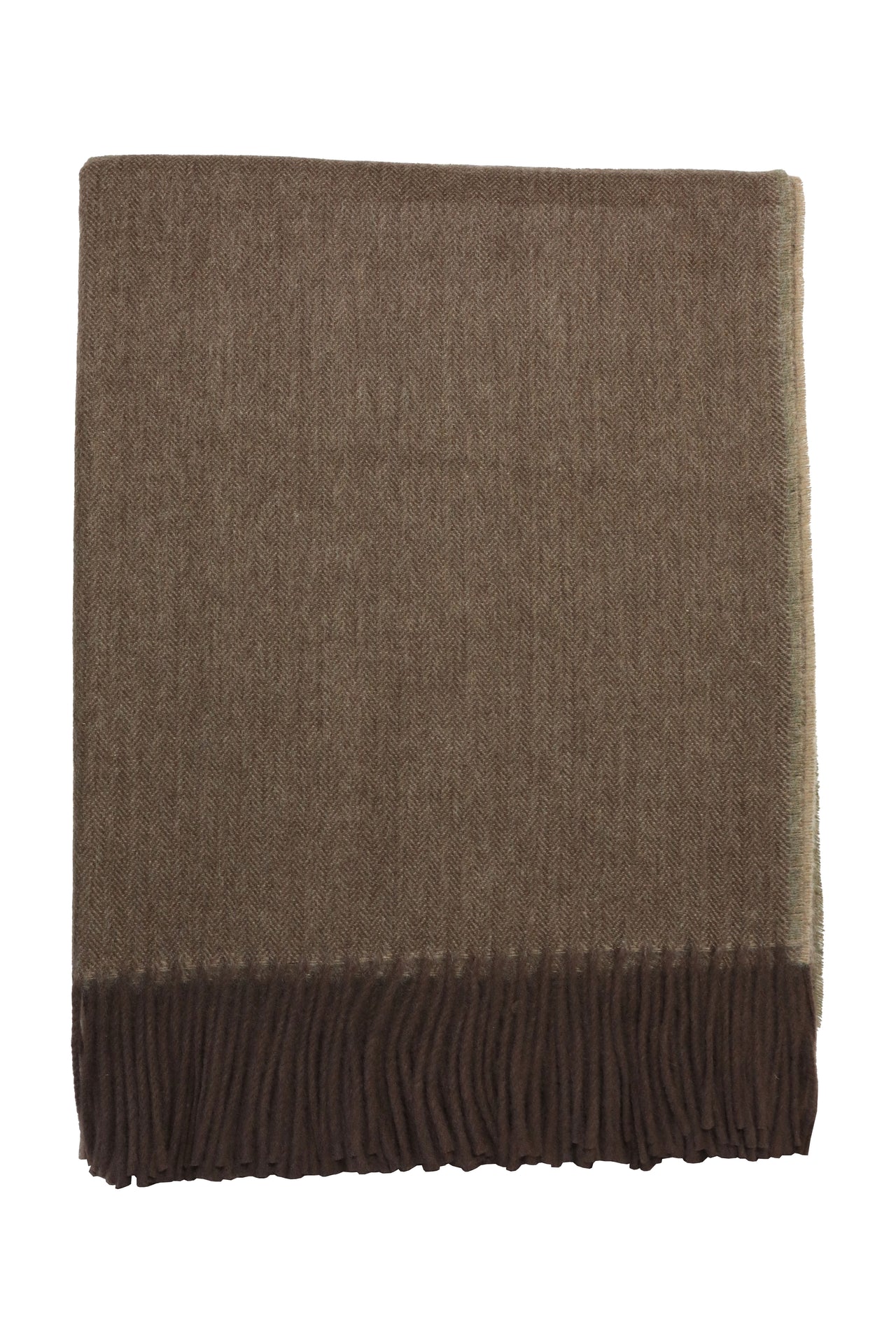 Classic Herringbone Ripple Cashmere Blanket - Mint x Dark Brown