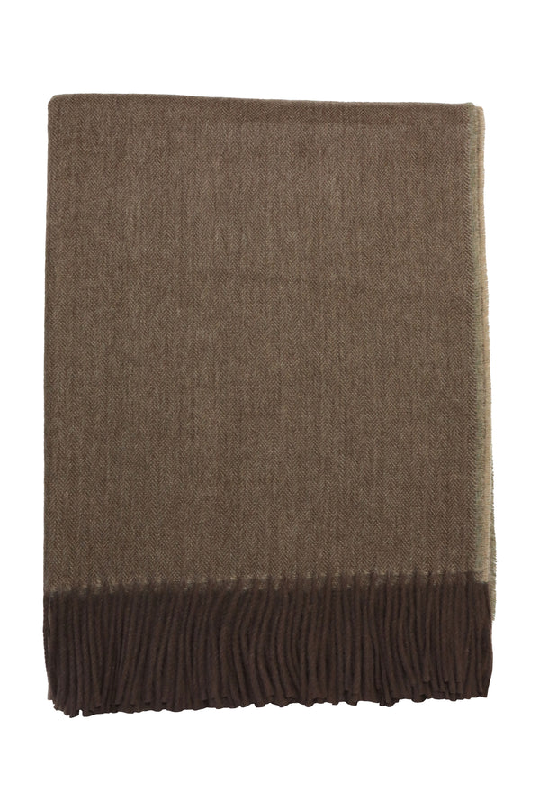 Classic Herringbone Ripple Cashmere Blanket - Mint x Dark Brown