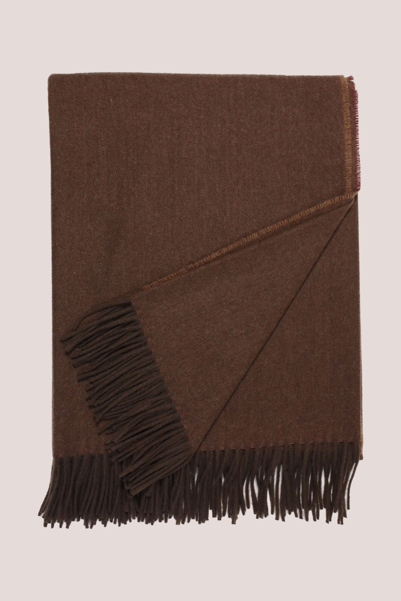 Classic Herringbone Ripple Cashmere Blanket - Light Brown x Red
