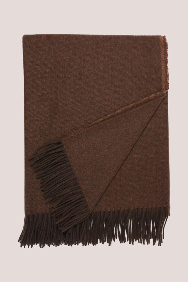 Classic Herringbone Ripple Cashmere Blanket - Light Brown x Red