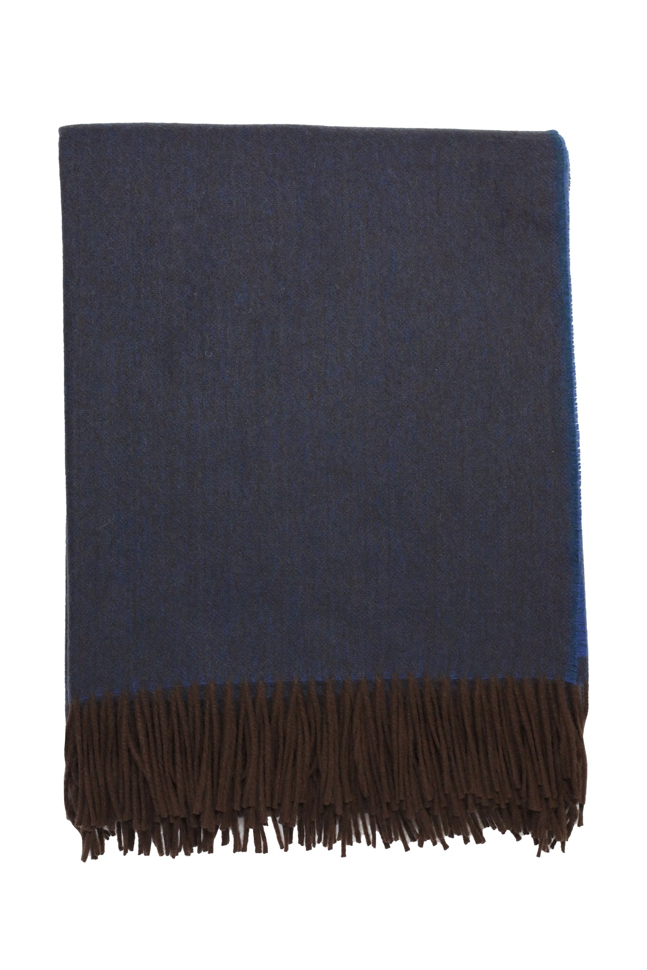 Classic Herringbone Ripple Cashmere Blanket - Cobalt x Brown