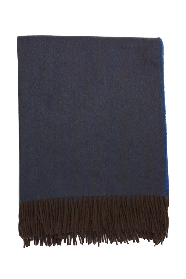 Classic Herringbone Ripple Cashmere Blanket - Cobalt x Brown