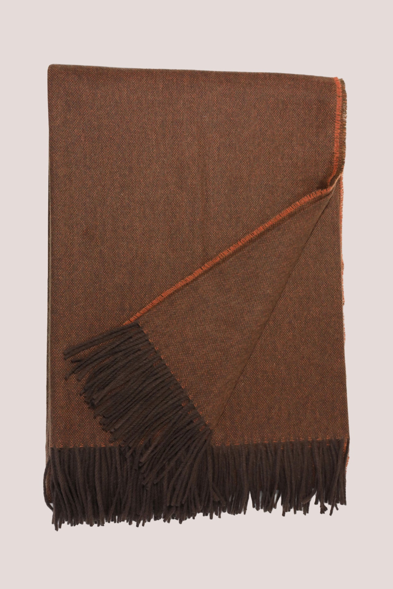 Classic Herringbone Ripple Cashmere Blanket - Orange x Brown