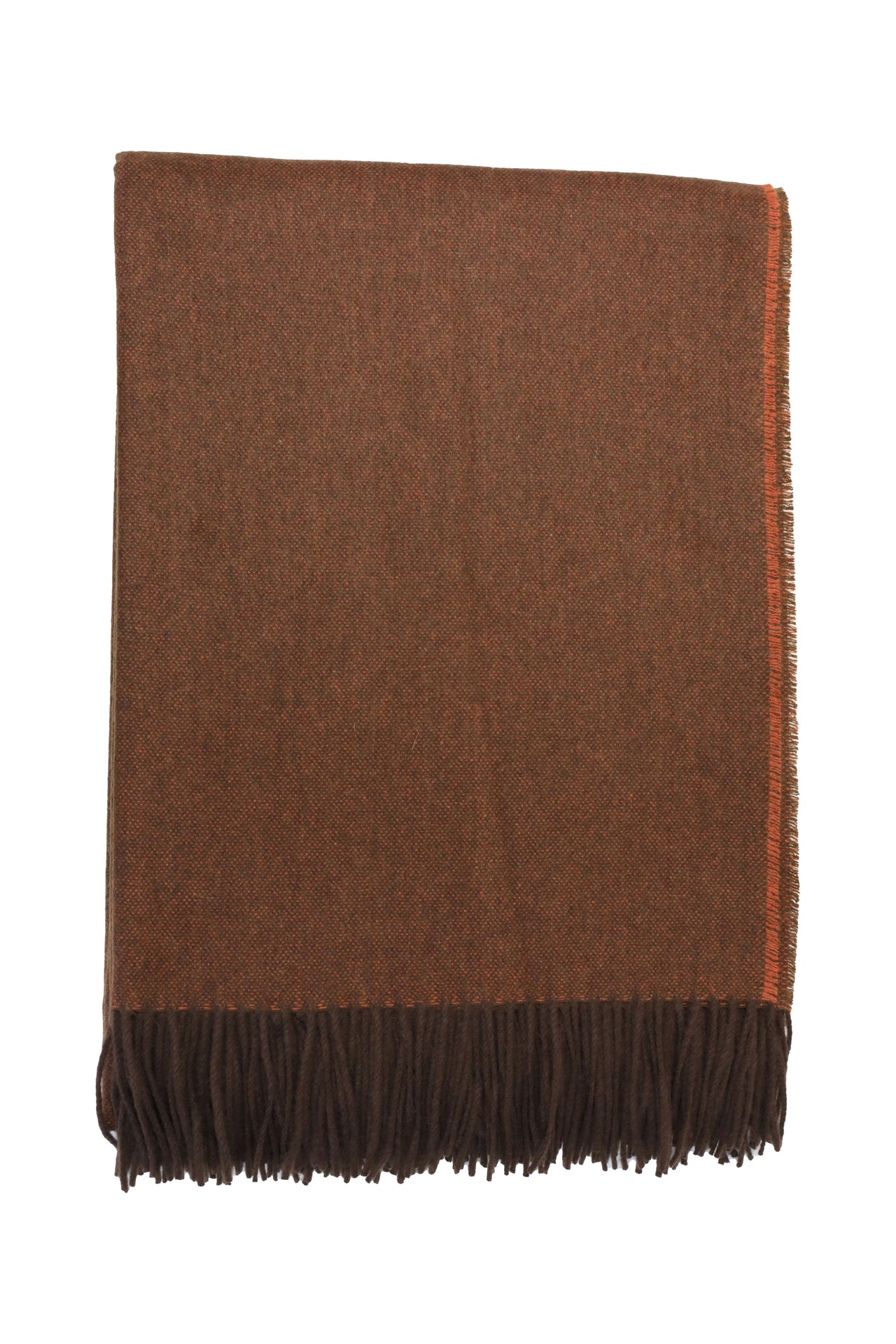 Classic Herringbone Ripple Cashmere Blanket - Orange x Brown