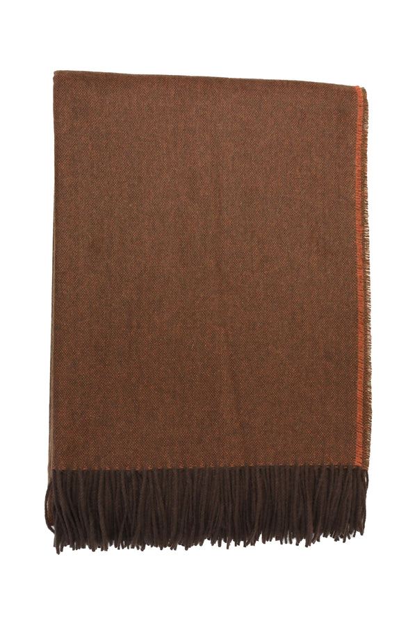 Classic Herringbone Ripple Cashmere Blanket - Orange x Brown