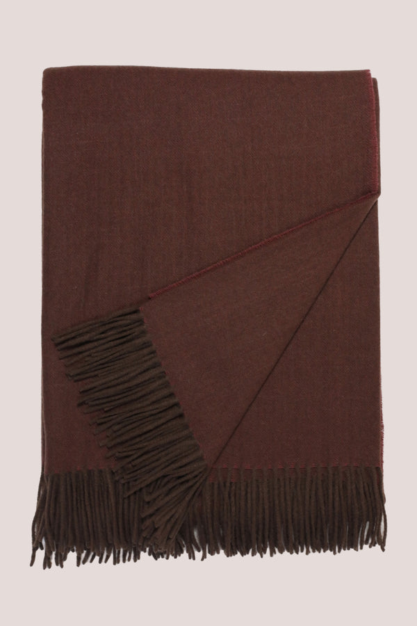 Classic Herringbone Ripple Cashmere Blanket - Wine x Dark Brown