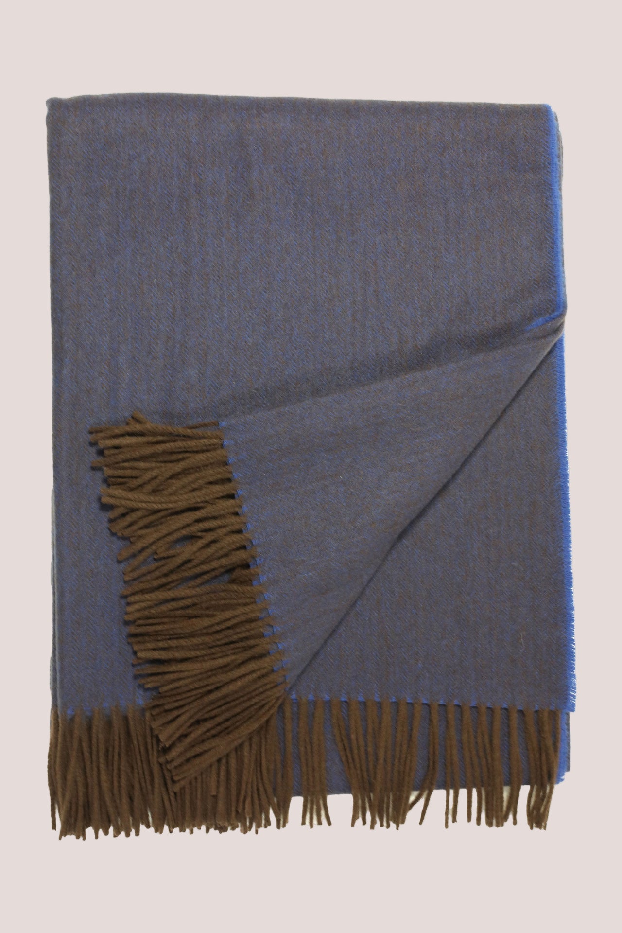 Classic Herringbone Ripple Cashmere Blanket - Blue x Dark Brown