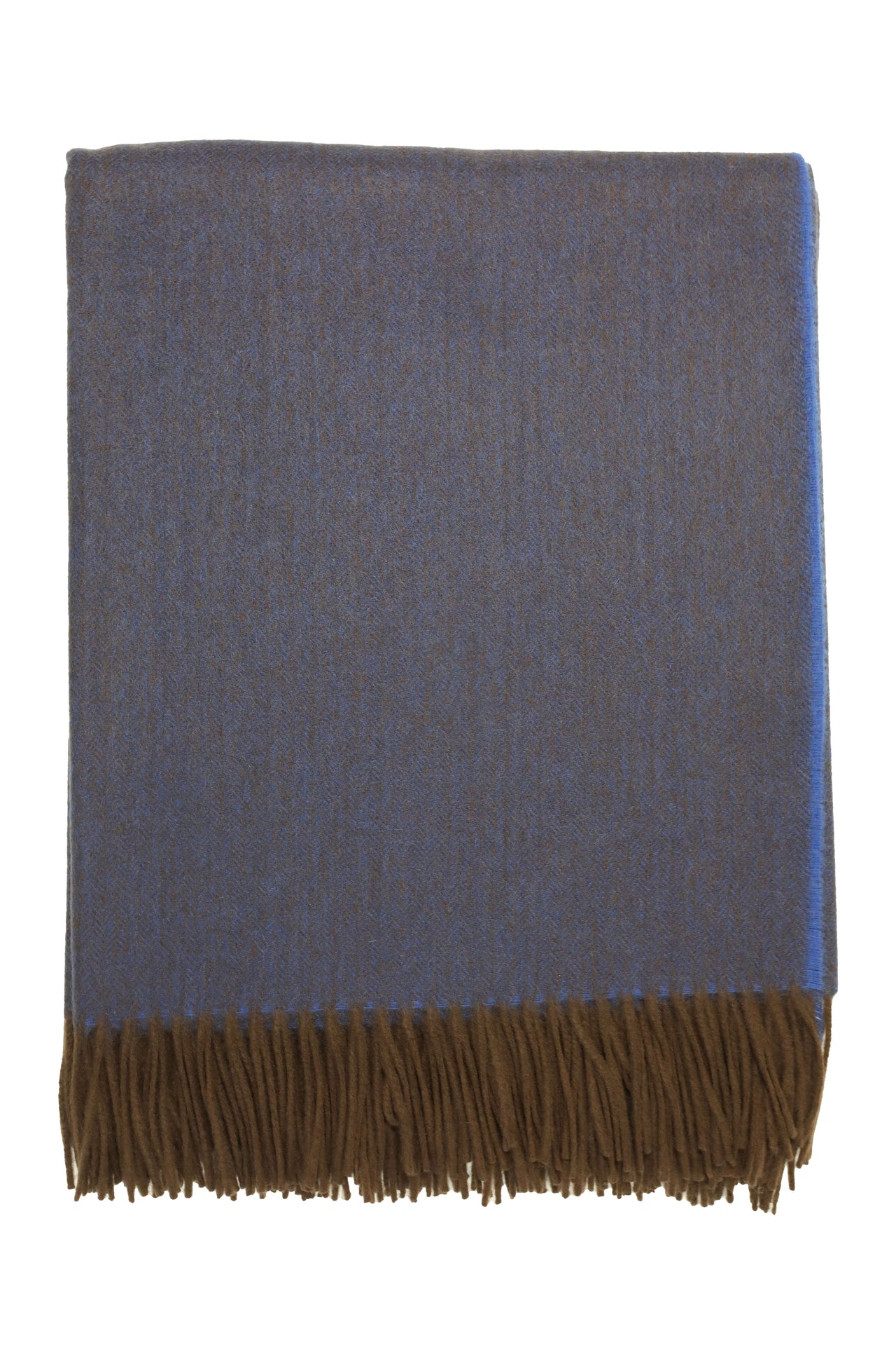 Classic Herringbone Ripple Cashmere Blanket - Blue x Dark Brown