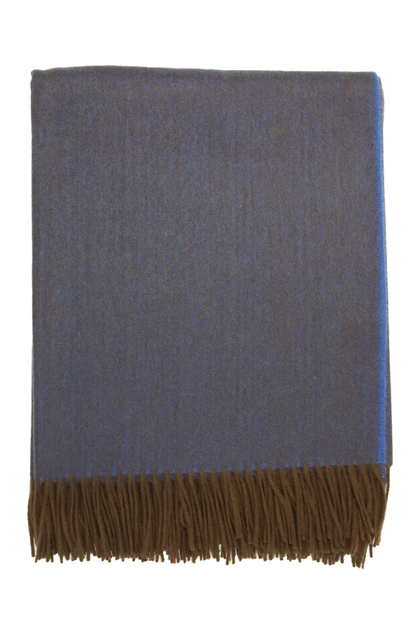 Classic Herringbone Ripple Cashmere Blanket - Blue x Dark Brown