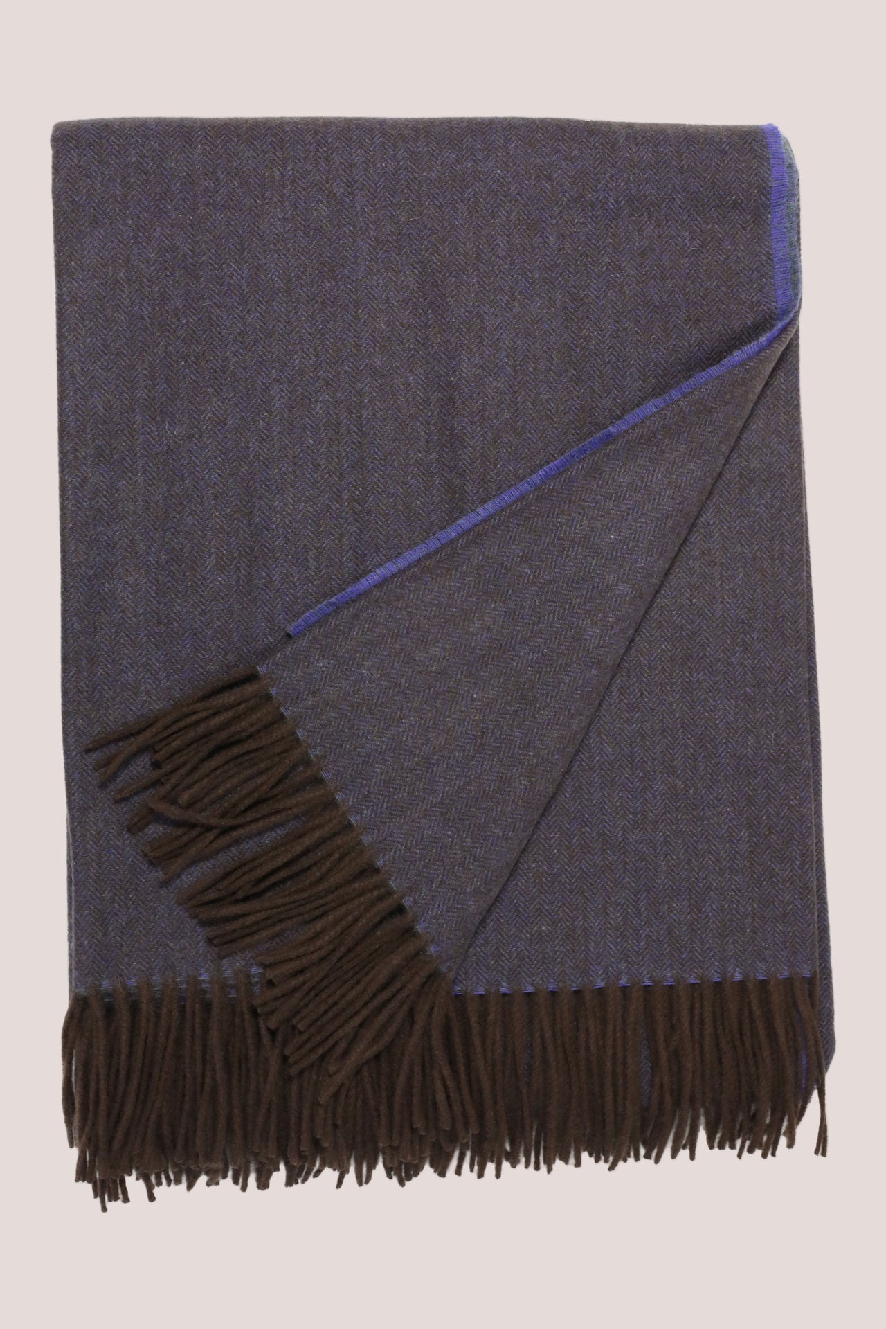 Classic Herringbone Ripple Cashmere Blanket - Purple x Light Brown