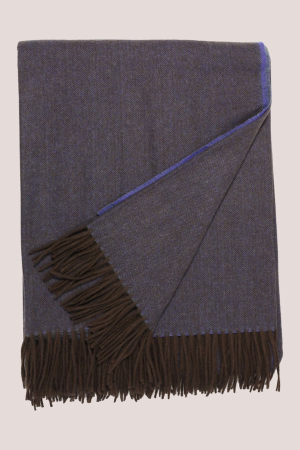 Classic Herringbone Ripple Cashmere Blanket - Purple x Light Brown