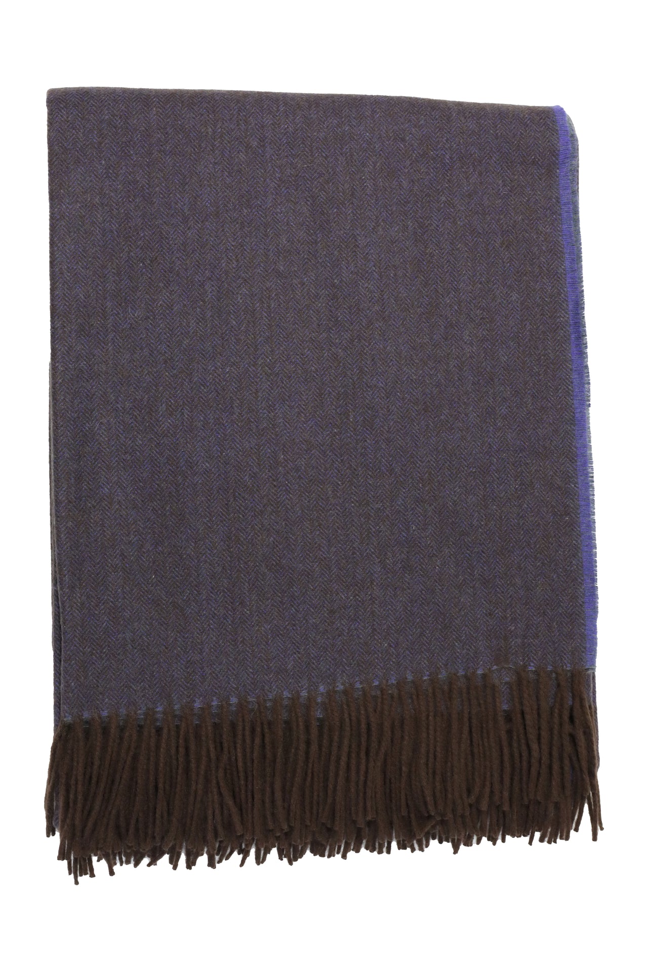 Classic Herringbone Ripple Cashmere Blanket - Purple x Light Brown