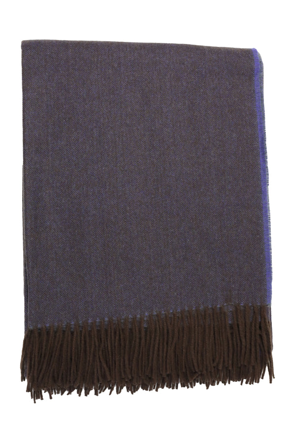 Classic Herringbone Ripple Cashmere Blanket - Purple x Light Brown