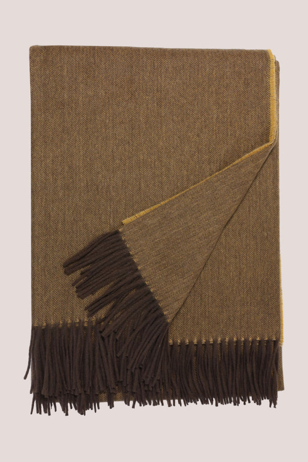 Classic Herringbone Ripple Cashmere Blanket - Gold x Brown