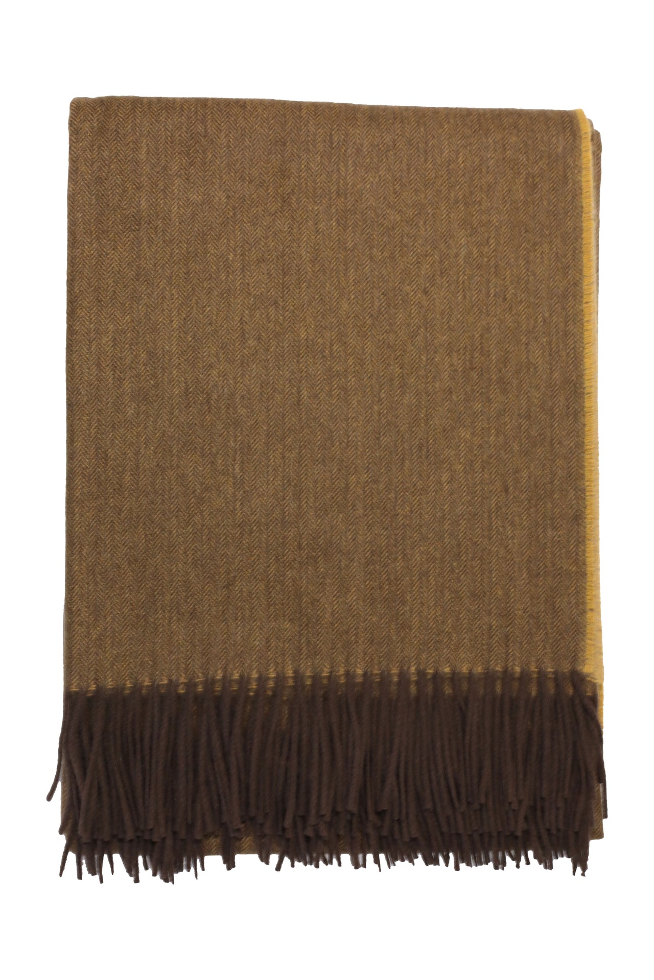 Classic Herringbone Ripple Cashmere Blanket - Gold x Brown