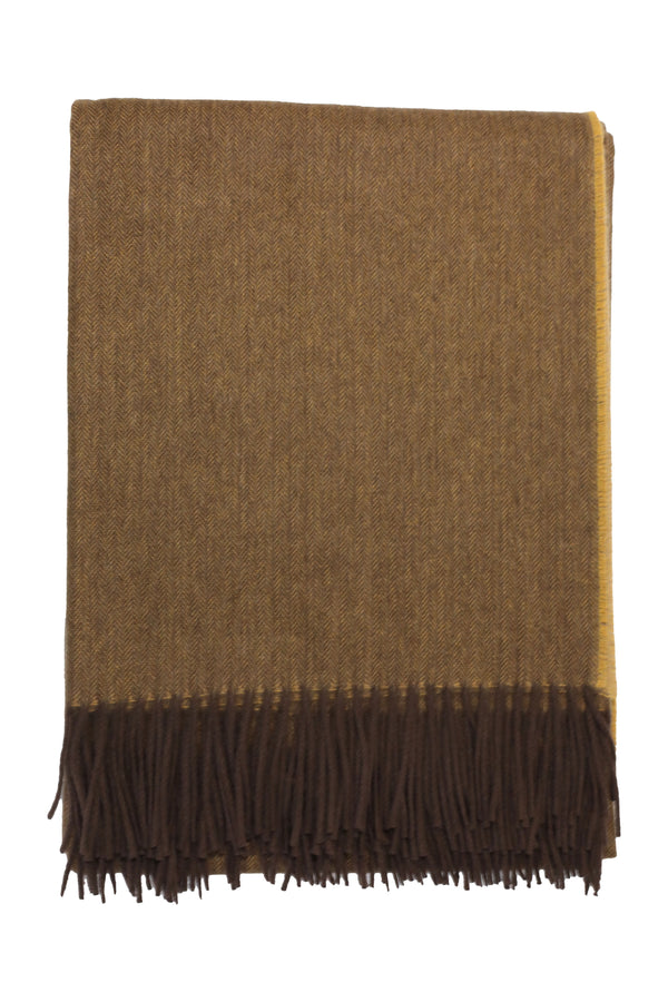 Classic Herringbone Ripple Cashmere Blanket - Gold x Brown