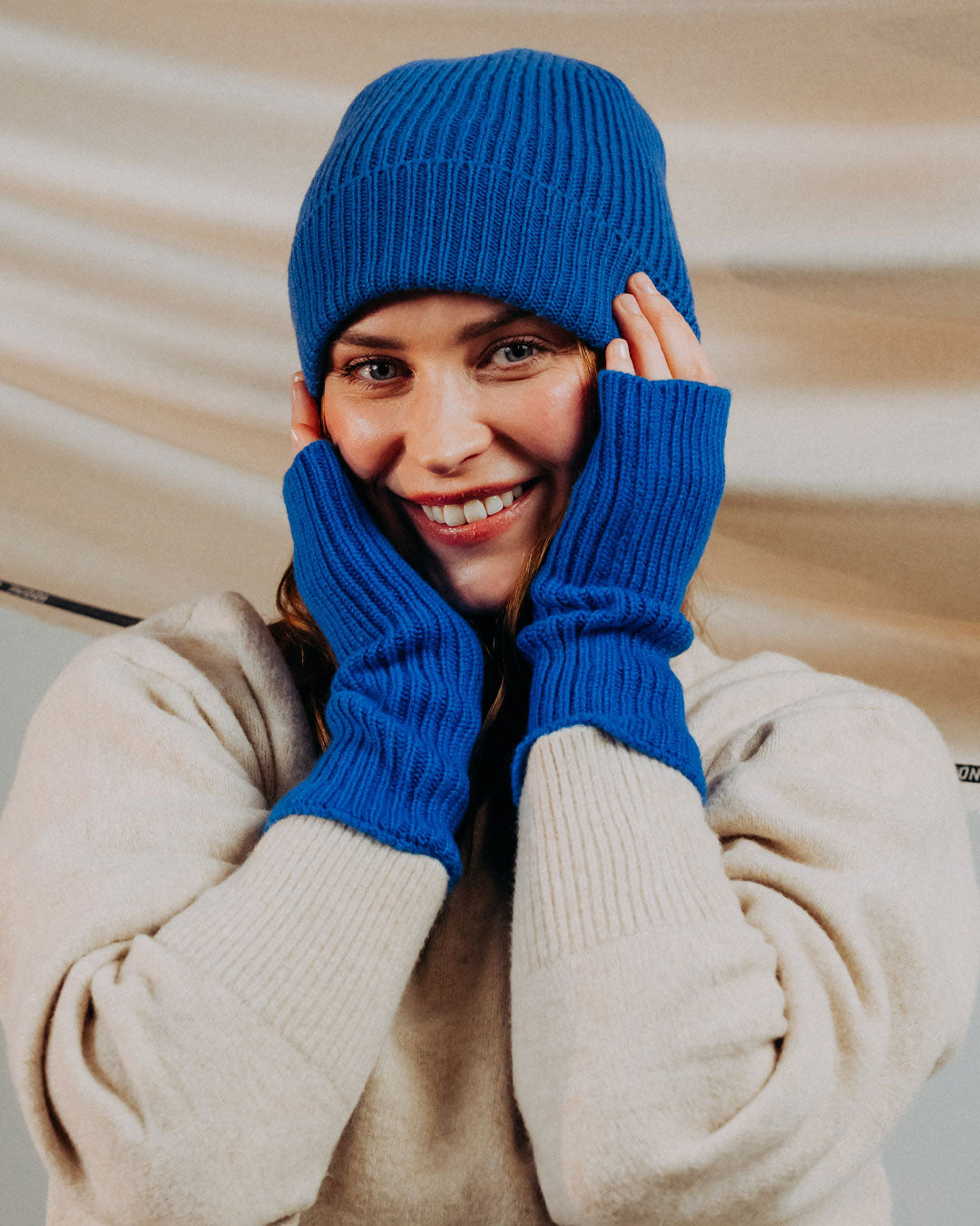 Rib Knit Cashmere Beanie Hat Soft Sapphire1