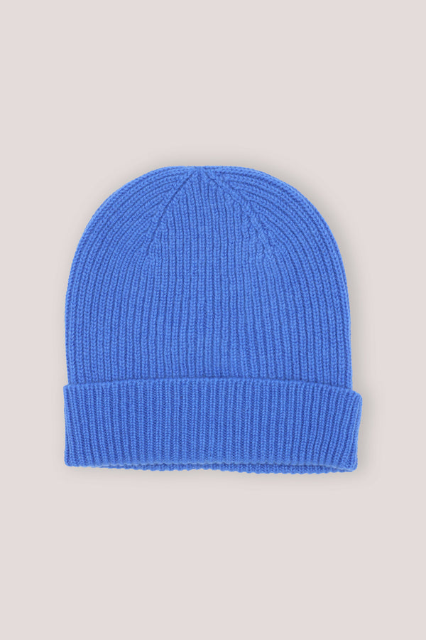 Rib Knit Cashmere Beanie Hat Sapphire Blue