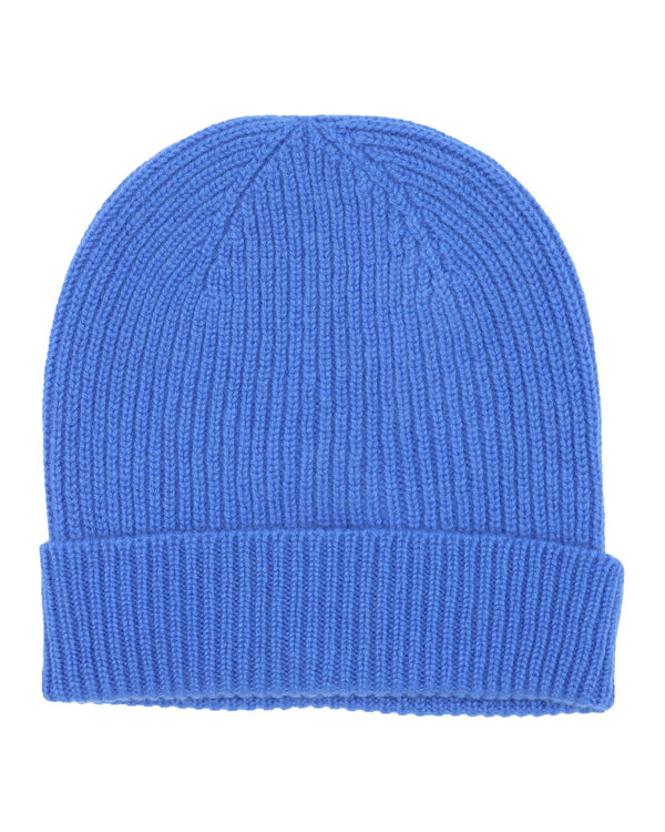 Rib Knit Cashmere Beanie Hat Sapphire Blue