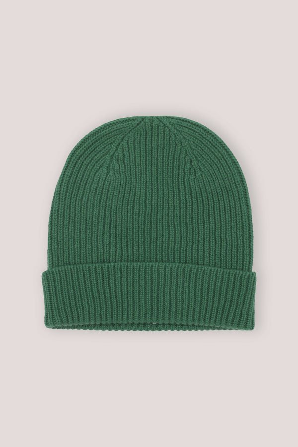 Rib Knit Cashmere Beanie Hat Emerald Green