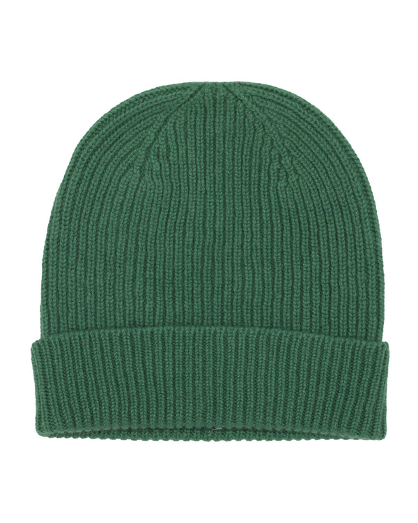 Rib Knit Cashmere Beanie Hat Emerald Green